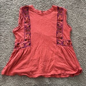 Free People Embroidered Marcy Tank Top in Red Orange| Size Small